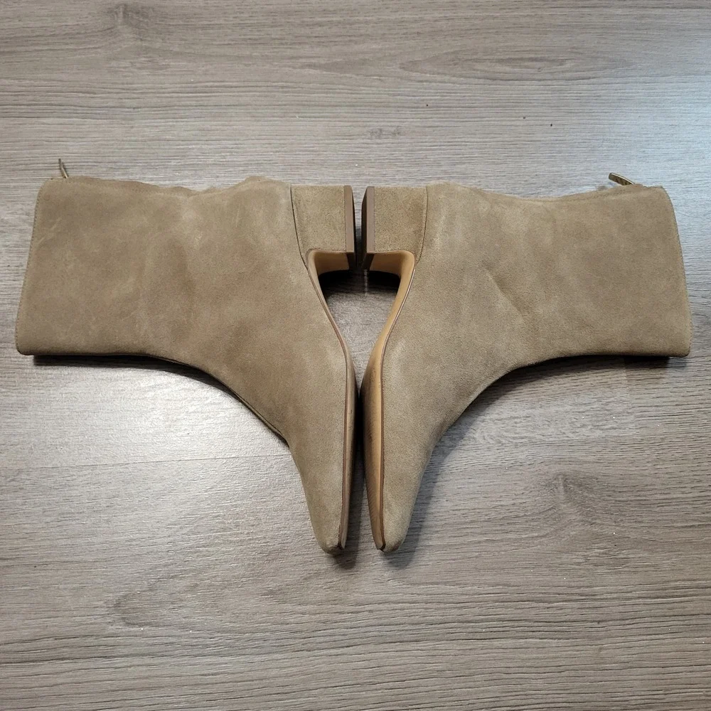 Ann Taylor Womens Tan Suede Square Toe Low Block Heel Ankle‎ Boots Size 5 Mod